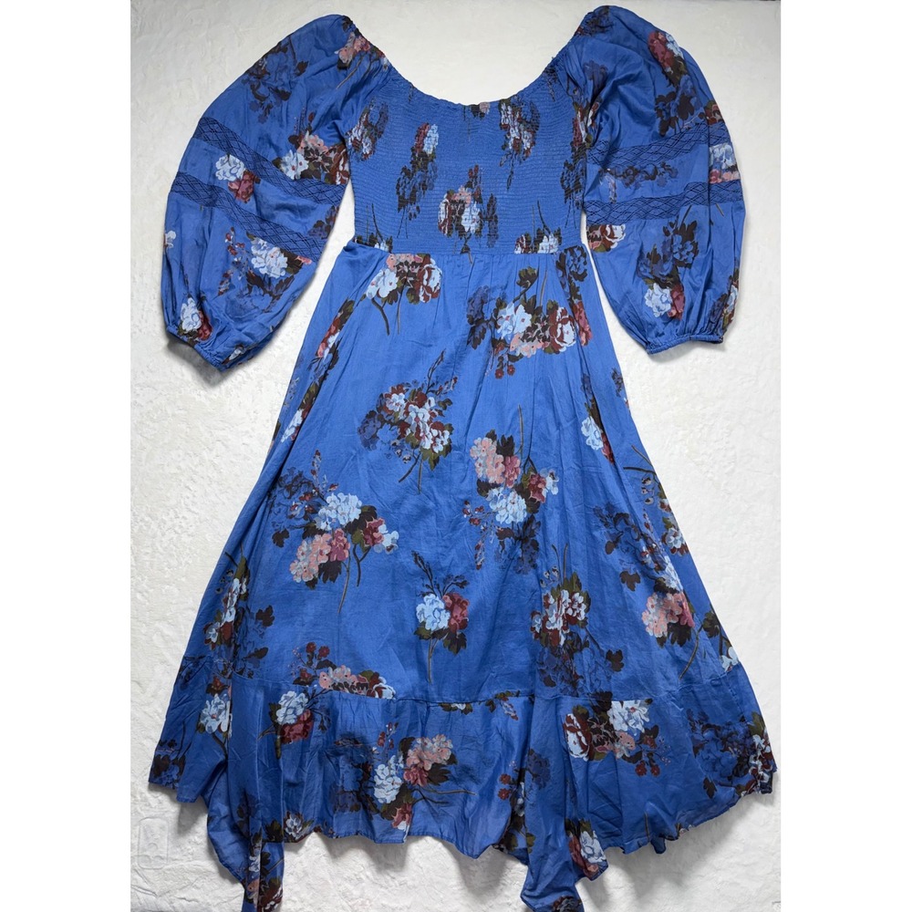 Free People Women's Blue Flowy Floral Morning Glory Smocked Maxi Dress Size M - Picture 1 of 9
